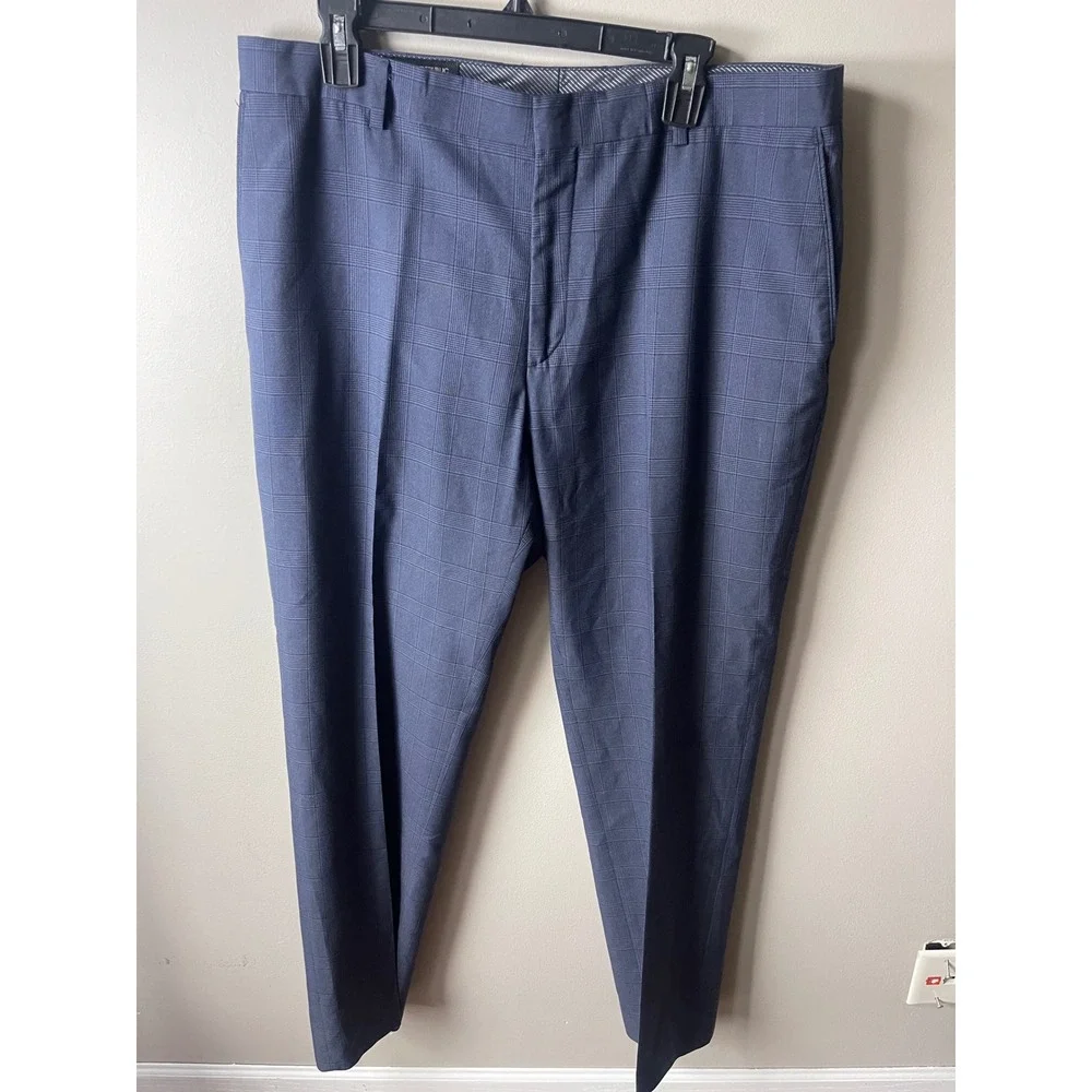 Banana Republic Mens 36x32 Tailored Slim Blue Glen Plaid Dress Pants Trousers